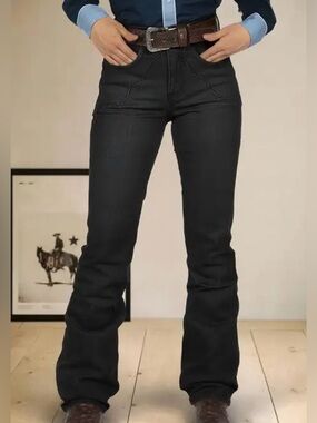Flamingals Stitch Detail High Waist Bootcut Jeans in Black